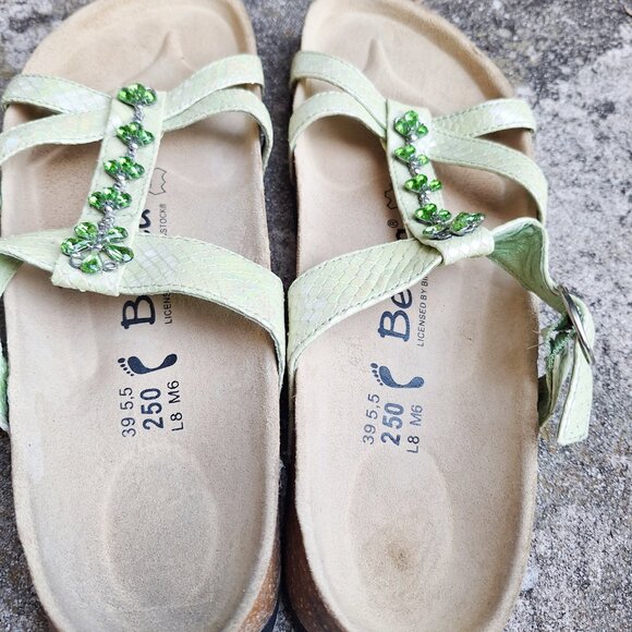 Birkenstock Betula  Green  TANGO  Sandals 8 Jeweled Lizard Grain Leather - Picture 7 of 8